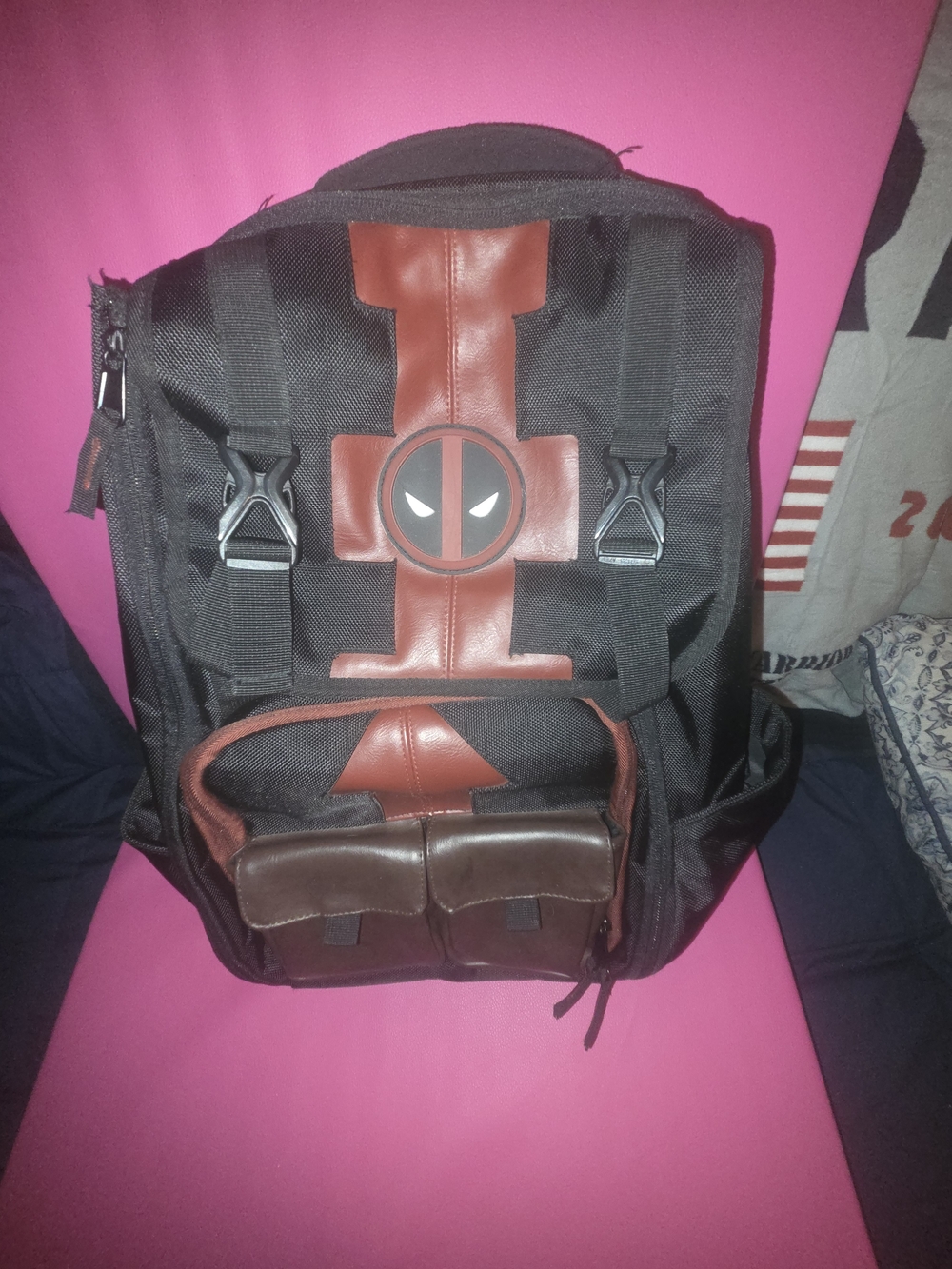 Marvel Black and Brown Men's Backpack with Deadpool Emblem